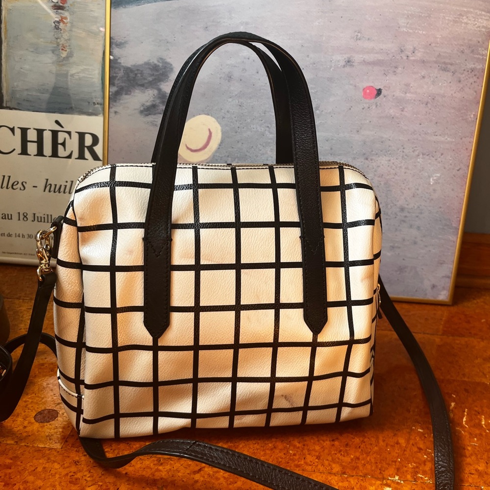 Fossil Black & White Grid-Pattern Crossbody - image 1